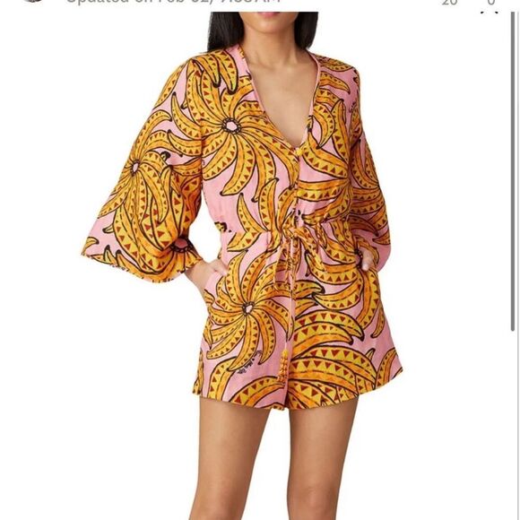 🍌🌴Farm Rio Banana Print Romper – Size Medium Cute, bold & tropical – summer st - Picture 1 of 9